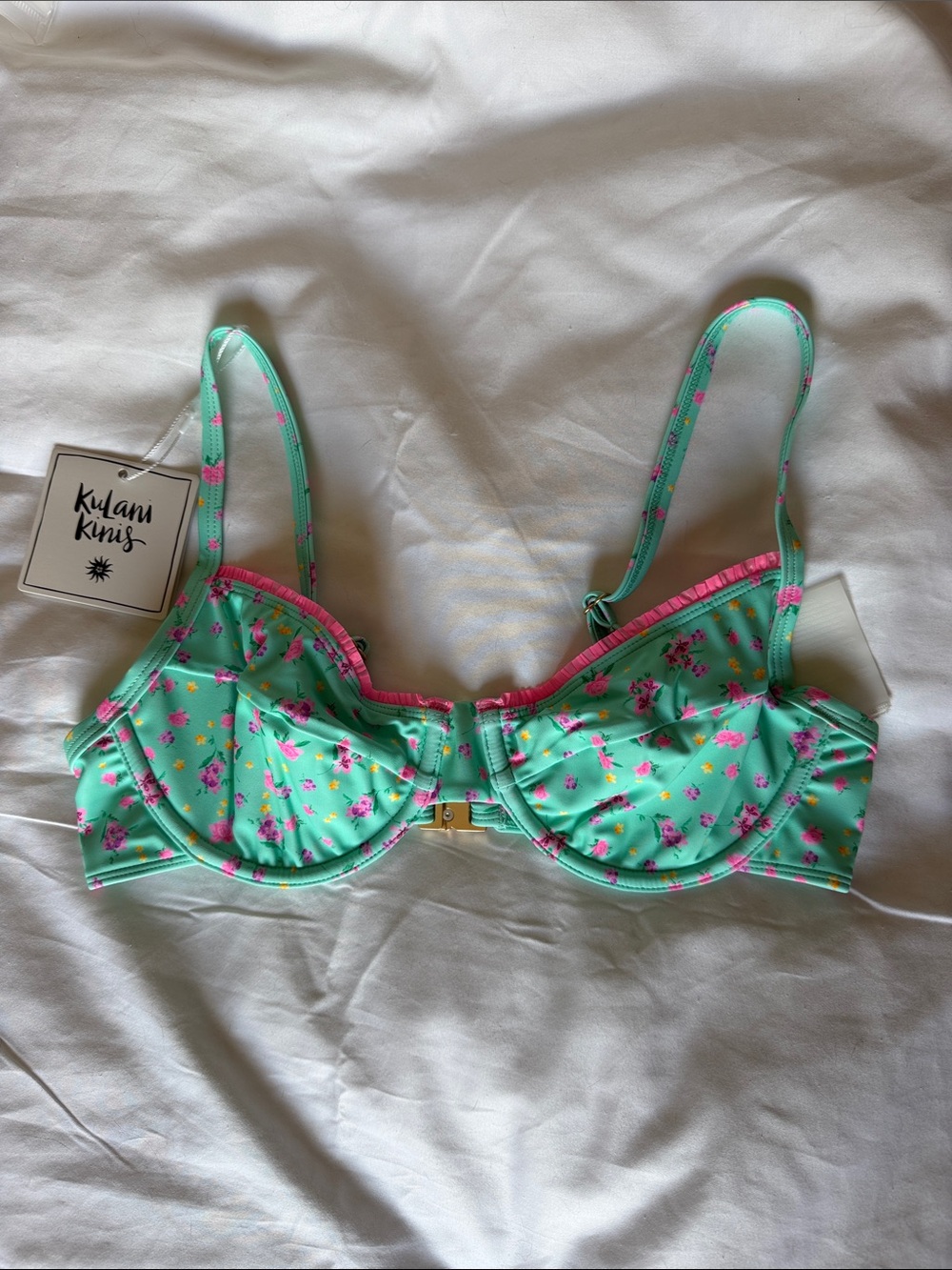Kulani Kinis Decorative Ditzy Underwire Bikini Top - Mint Macaron NWT Small